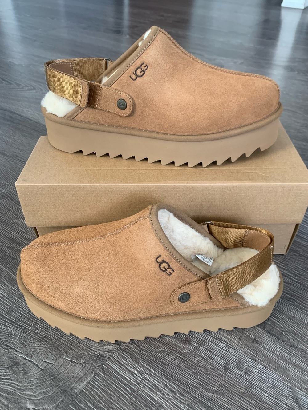 UGG Lanah cogs platform slippers Chestnut Suede with Slingback